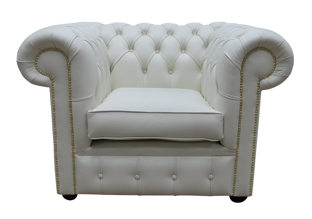 Product photograph of Chesterfield Low Back Club Chair Shelly White Real Leather In Classic Style from Chesterfield Sofas