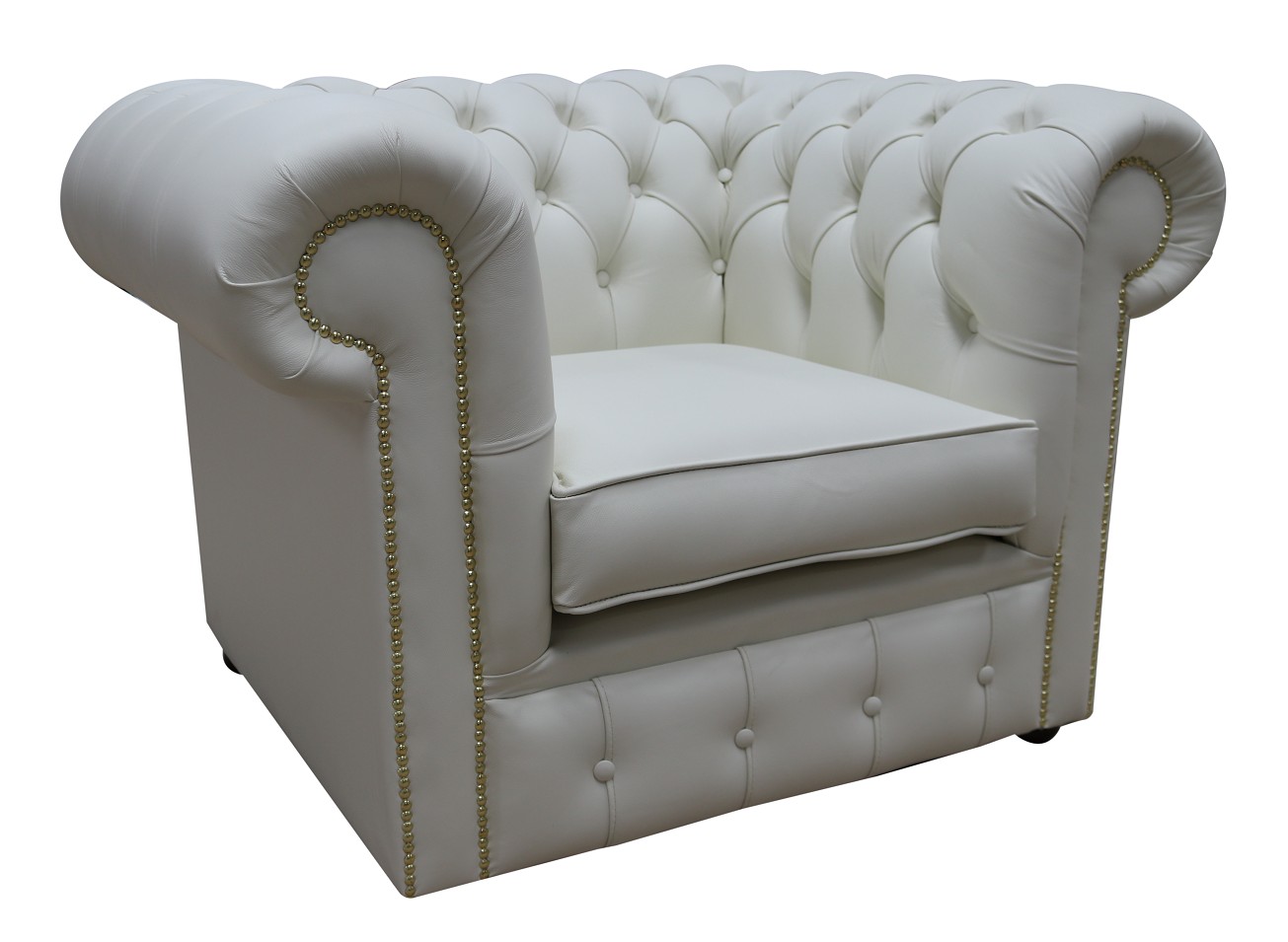 Product photograph of Chesterfield Low Back Club Chair Shelly White Real Leather In Classic Style from Chesterfield Sofas.