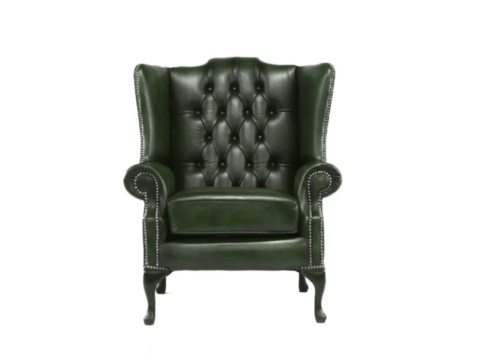 Product photograph of Chesterfield High Back Wing Chair Antique Green Real Leather Bespoke In Mallory Style from Chesterfield Sofas.