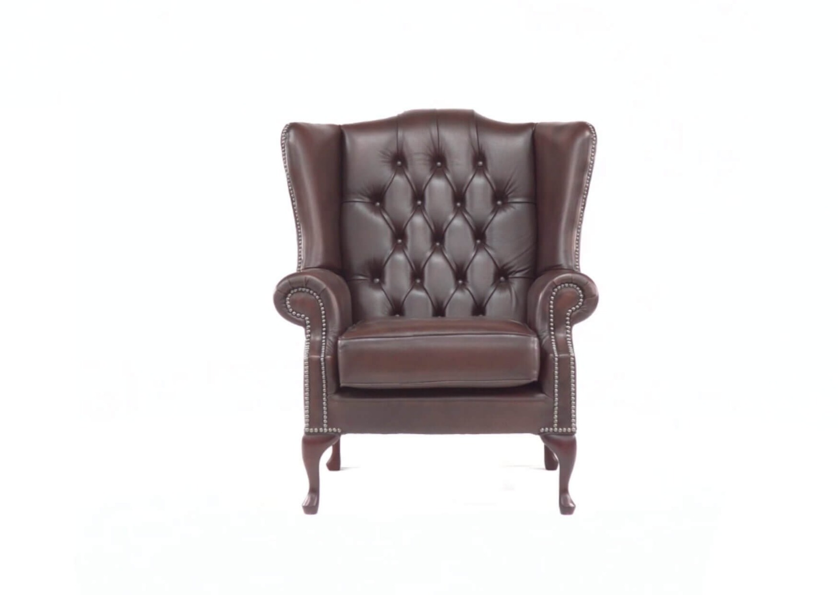 Product photograph of Chesterfield High Back Wing Chair Antique Brown Real Leather Bespoke In Mallory Style from Chesterfield Sofas.