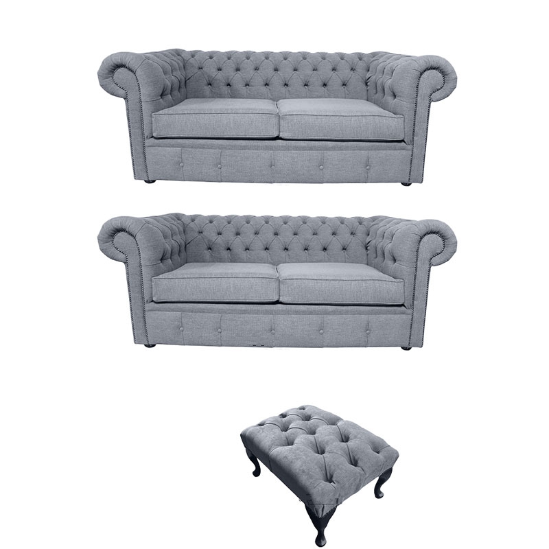 Product photograph of Chesterfield Original 2 2 Footstool Verity Plain Steel Grey Fabric Sofa Suite from Chesterfield Sofas