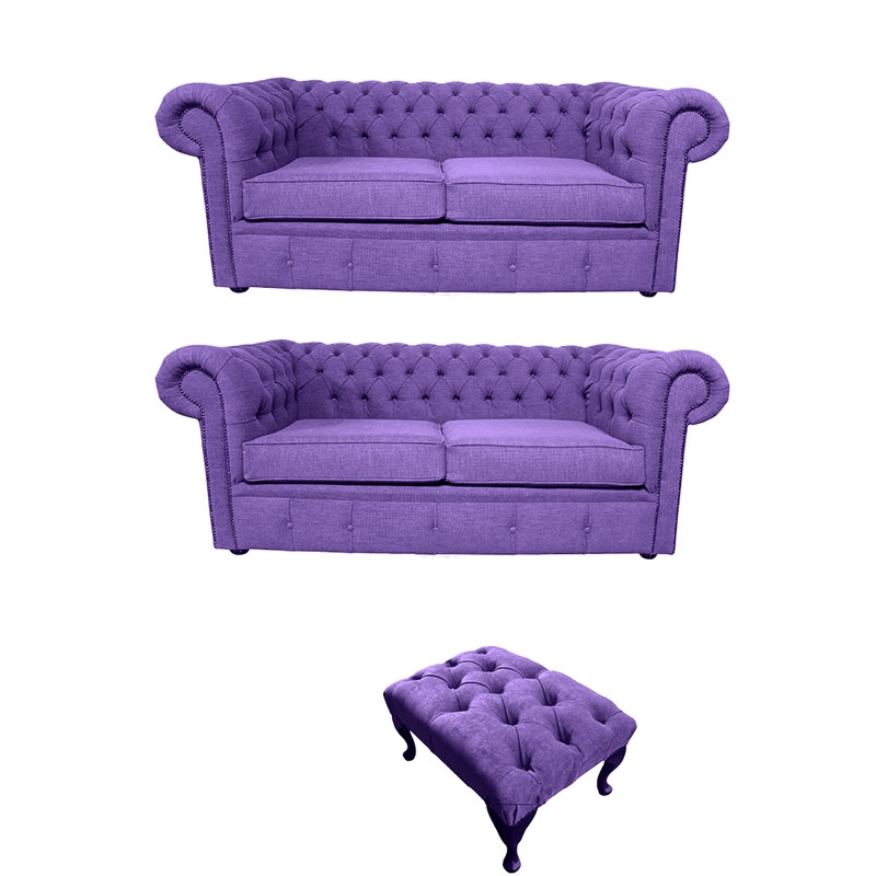 Product photograph of Chesterfield Original 2 Seater 2 Seater Footstool Verity Purple Fabric Sofa Suite from Chesterfield Sofas