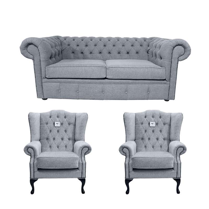 Product photograph of Chesterfield Original 2 Seater 2 X Mallory Chair Verity Plain Steel Grey Fabric Sofa Suite from Chesterfield Sofas