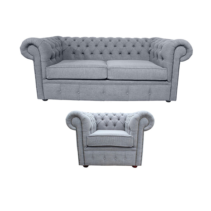 Product photograph of Chesterfield Original 2 Seater Club Chair Verity Plain Steel Grey Fabric Sofa Suite from Chesterfield Sofas
