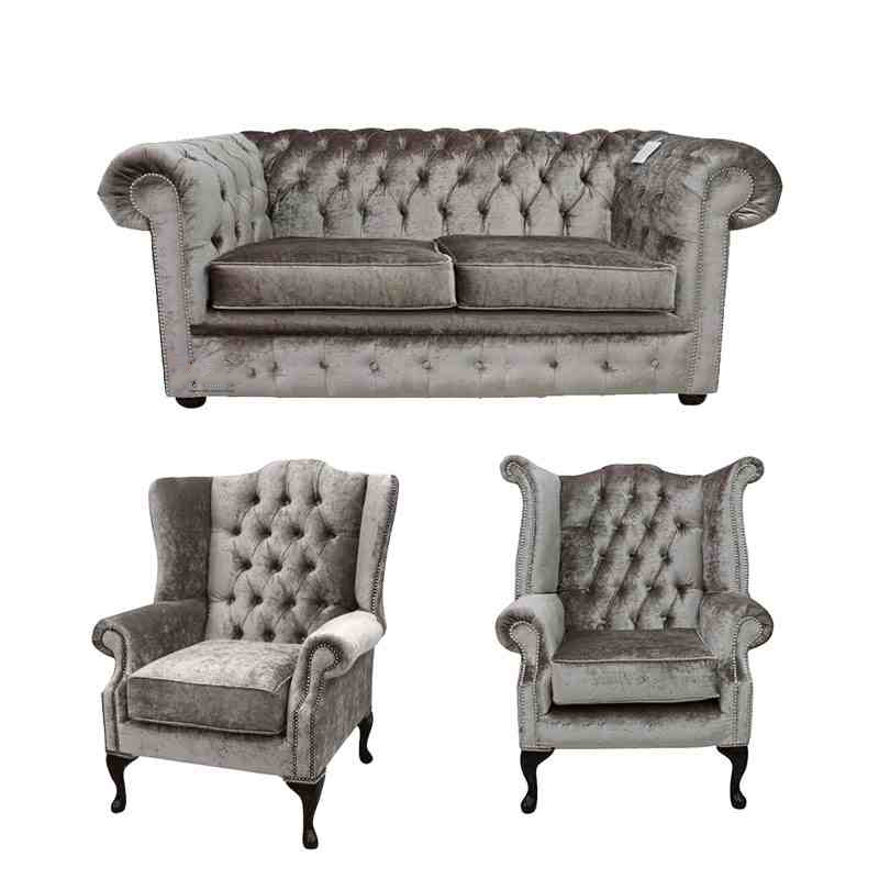 Product photograph of Chesterfield Original 2 Seater Mallory Chair Queen Anne Chair Verity Silver Fabric Sofa Suite from Chesterfield Sofas