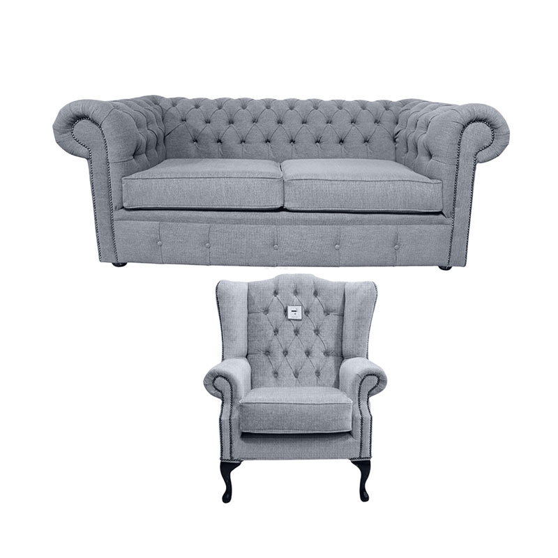 Product photograph of Chesterfield Original 2 Seater Mallory Chair Verity Plain Steel Grey Fabric Sofa Suite from Chesterfield Sofas