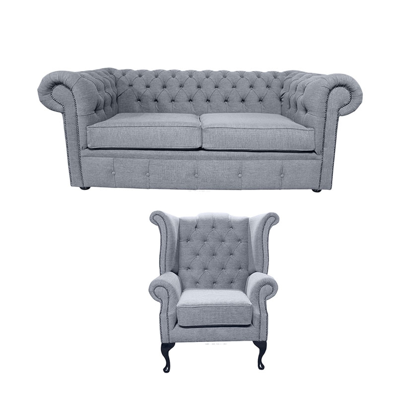 Product photograph of Chesterfield Original 2 Seater Queen Anne Chair Verity Plain Steel Grey Fabric Sofa Suite from Chesterfield Sofas