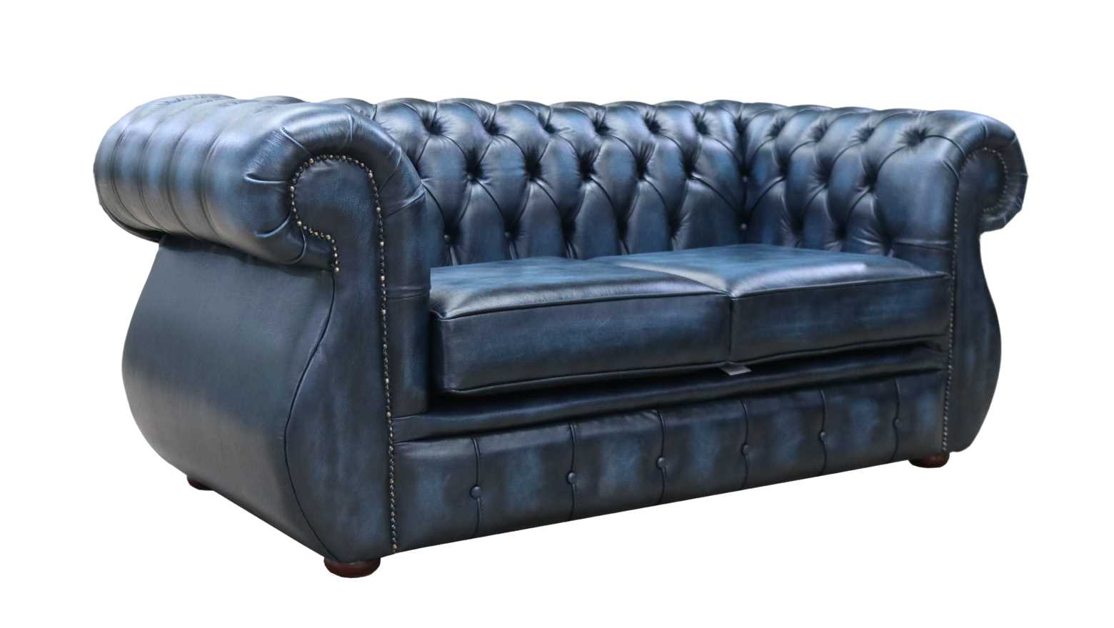 Product photograph of Chesterfield Original 2 Seater Sofa Antique Blue Real Leather In Kimberley Style from Chesterfield Sofas.