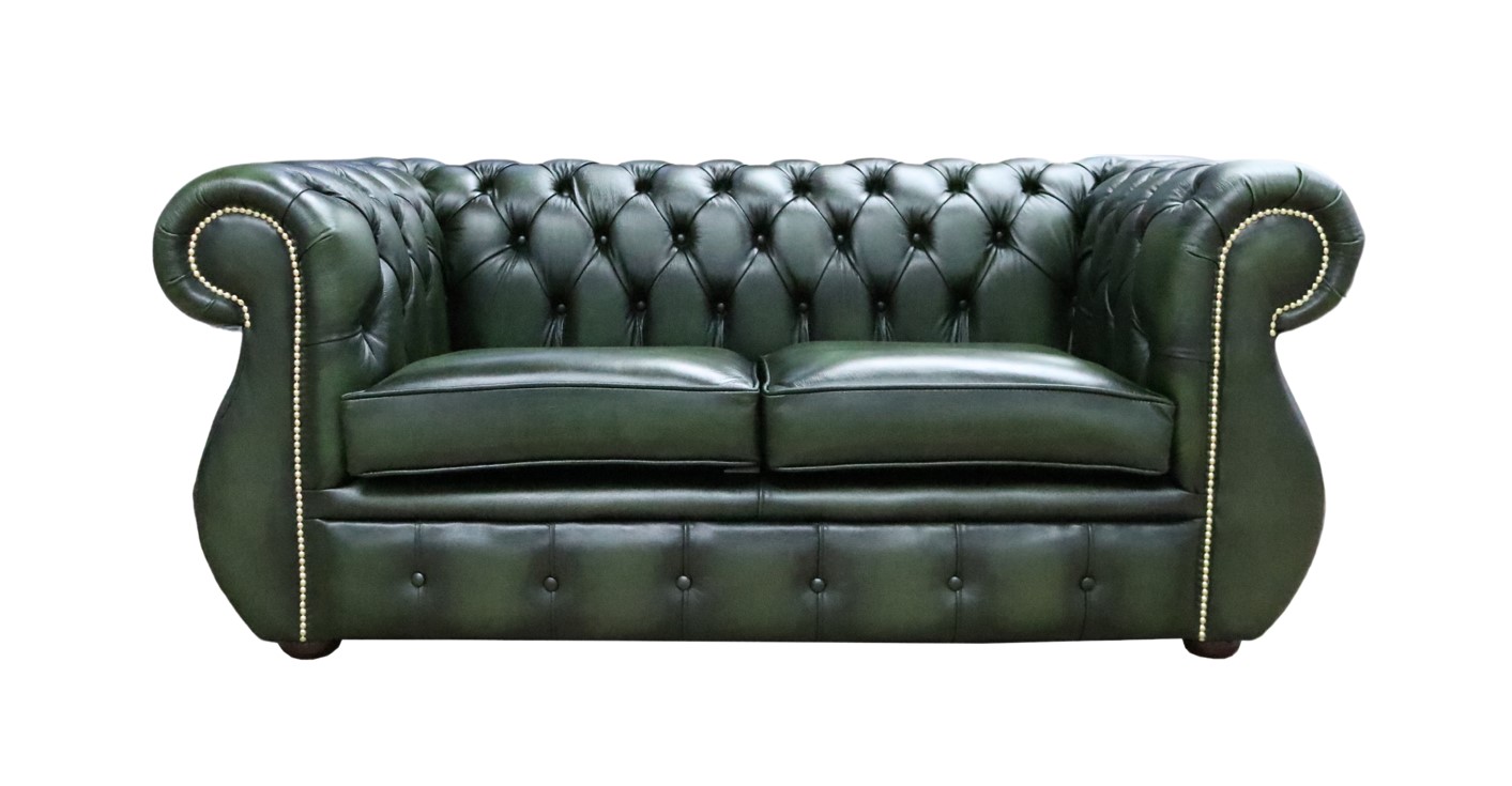 Product photograph of Chesterfield Original 2 Seater Sofa Antique Green Real Leather In Kimberley Style from Chesterfield Sofas