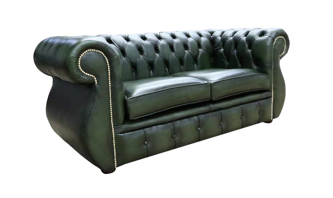 Product photograph of Chesterfield Original 2 Seater Sofa Antique Green Real Leather In Kimberley Style from Chesterfield Sofas.