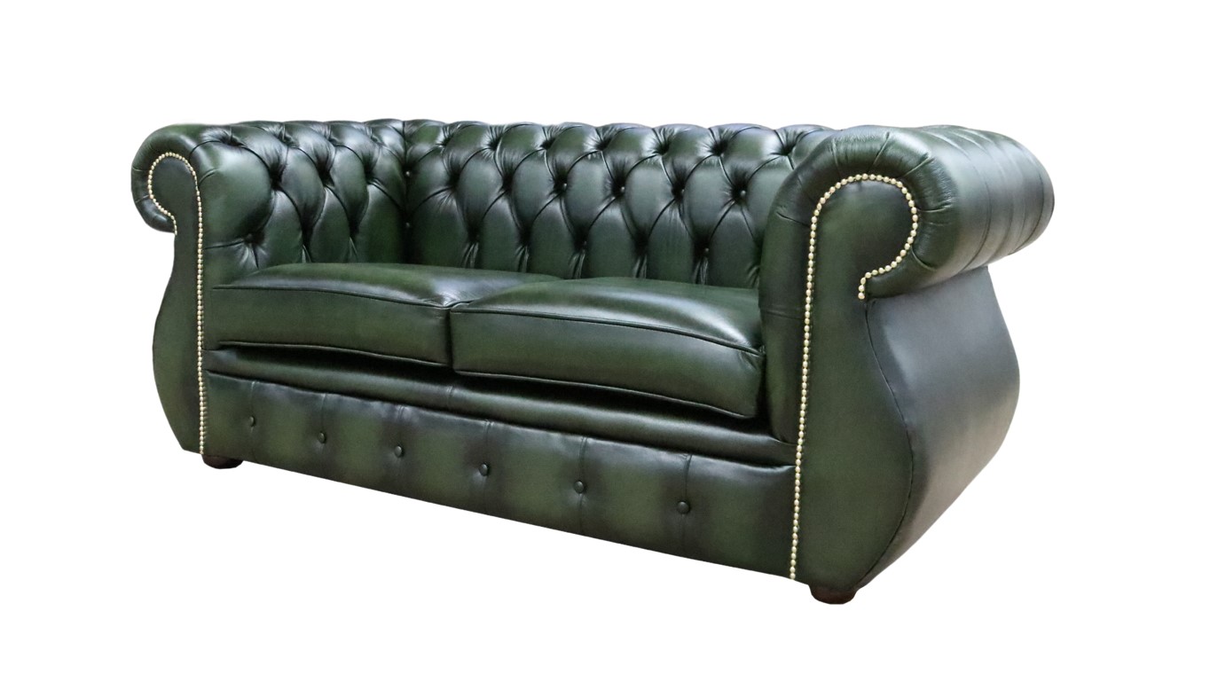 Product photograph of Chesterfield Original 2 Seater Sofa Antique Green Real Leather In Kimberley Style from Chesterfield Sofas.