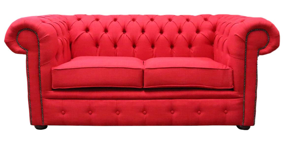 Product photograph of Chesterfield Original 2 Seater Sofa Settee Charles Ruby Red Linen Fabric In Classic Style from Chesterfield Sofas