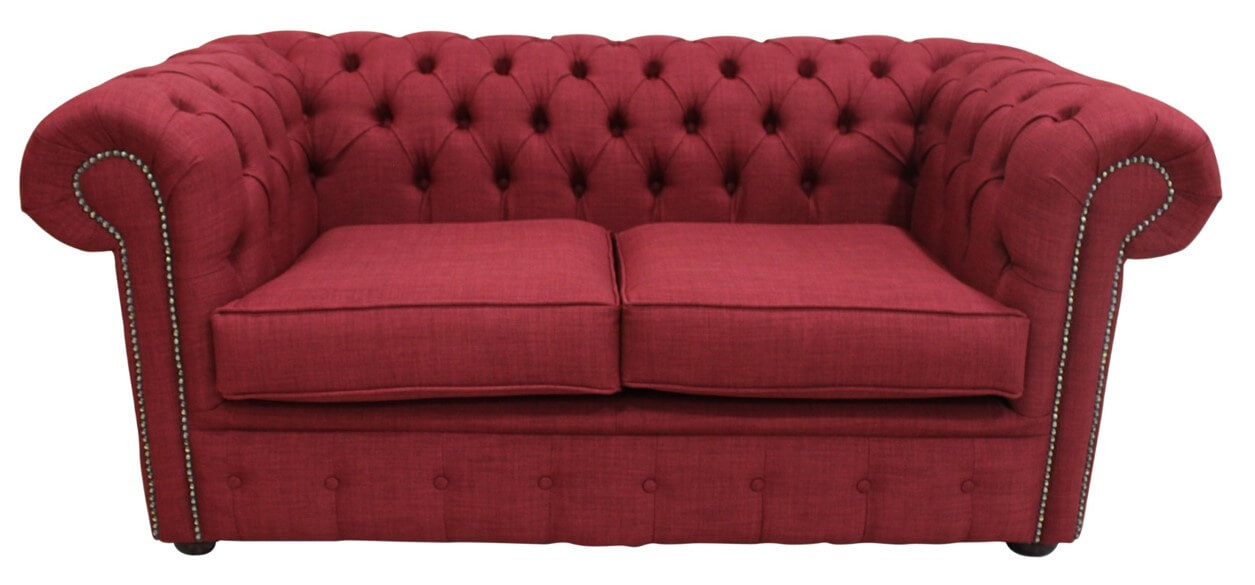 Product photograph of Chesterfield Original 2 Seater Sofa Settee Charles Wine Red Linen Fabric In Classic Style from Chesterfield Sofas