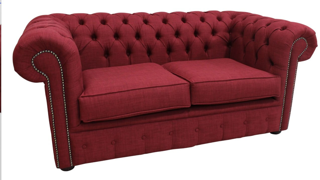 Product photograph of Chesterfield Original 2 Seater Sofa Settee Charles Wine Red Linen Fabric In Classic Style from Chesterfield Sofas.