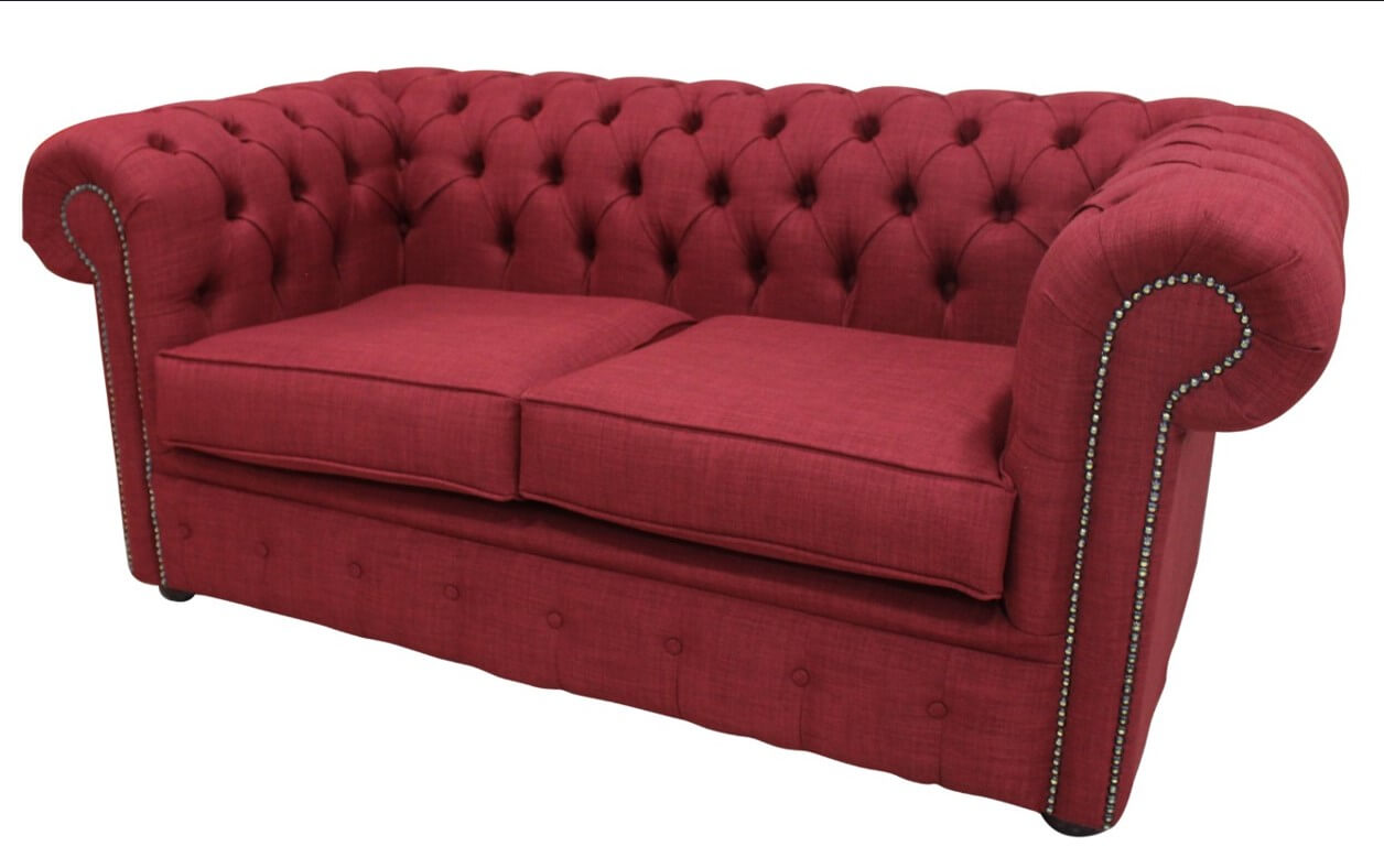Product photograph of Chesterfield Original 2 Seater Sofa Settee Charles Wine Red Linen Fabric In Classic Style from Chesterfield Sofas.