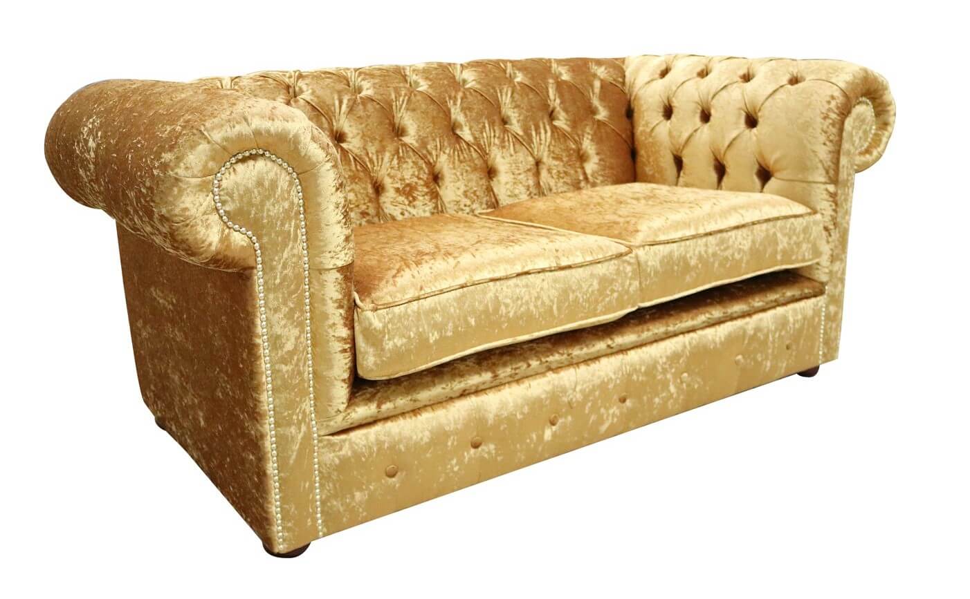 Product photograph of Chesterfield Original 2 Seater Sofa Settee Shimmer Gold Velvet Fabric In Classic Style from Chesterfield Sofas
