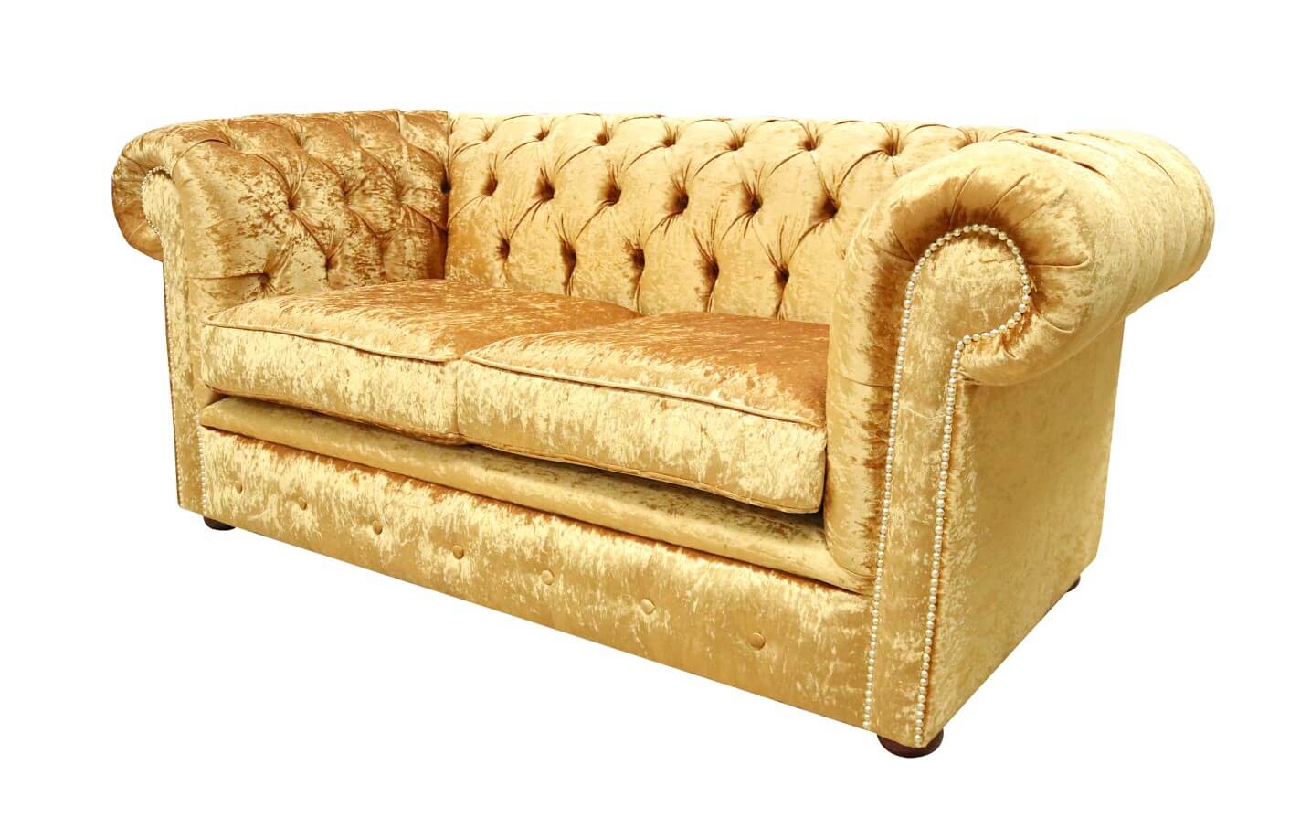 Product photograph of Chesterfield Original 2 Seater Sofa Settee Shimmer Gold Velvet Fabric In Classic Style from Chesterfield Sofas.