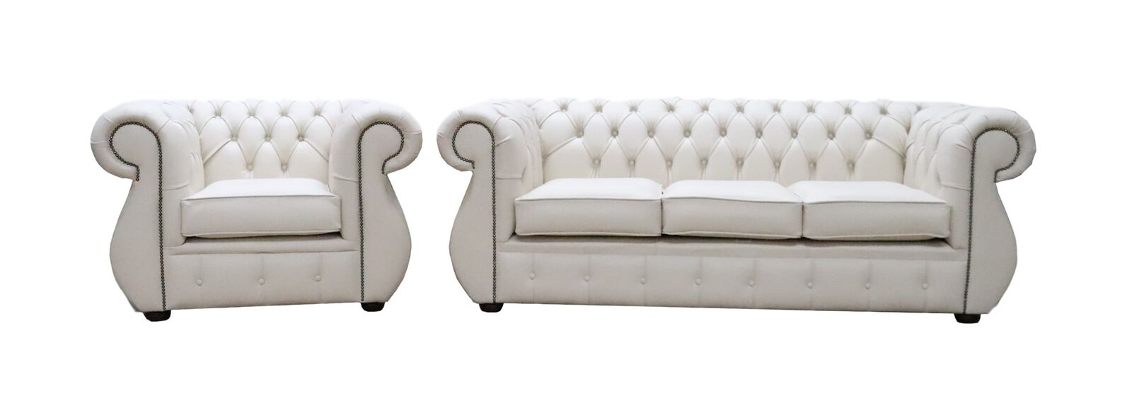 Product photograph of Chesterfield Original 3 1 Seater Sofa Suite Shelly Almond Leather In Kimberley Style from Chesterfield Sofas