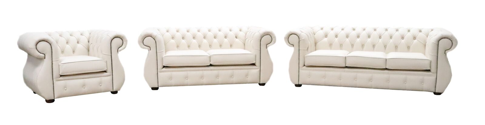 Product photograph of Chesterfield Original 3 2 1 Seater Sofa Suite Shelly Almond Leather In Kimberley Style from Chesterfield Sofas