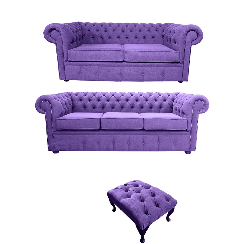 Product photograph of Chesterfield Original 3 Seater 2 Seater Footstool Verity Purple Fabric Sofa Suite from Chesterfield Sofas