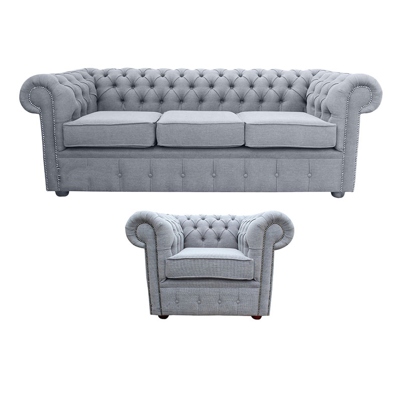 Product photograph of Chesterfield Original 3 Seater Club Chair Verity Plain Steel Grey Fabric Sofa Suite from Chesterfield Sofas