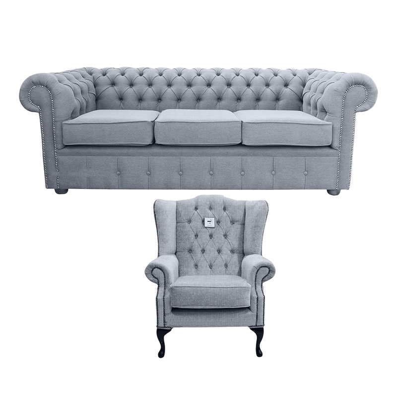 Product photograph of Chesterfield Original 3 Seater Mallory Chair Verity Plain Steel Grey Fabric Sofa Suite from Chesterfield Sofas