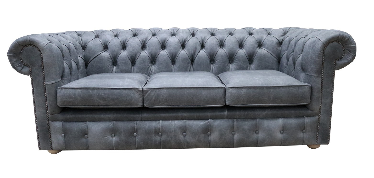 Product photograph of Chesterfield Original 3 Seater Settee Cracked Wax Ash Grey Real Leather Sofa from Chesterfield Sofas