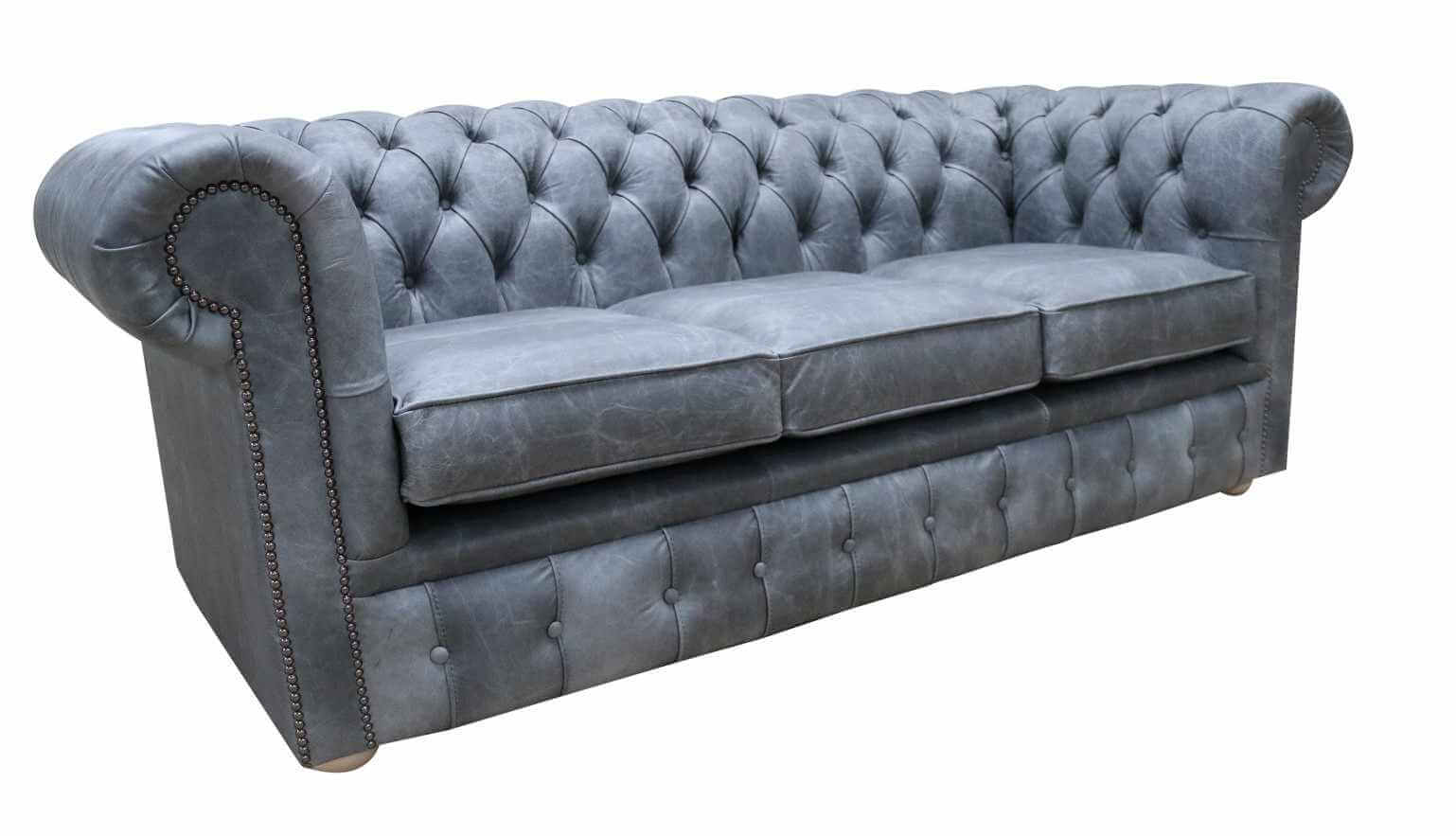 Product photograph of Chesterfield Original 3 Seater Settee Cracked Wax Ash Grey Real Leather Sofa from Chesterfield Sofas.