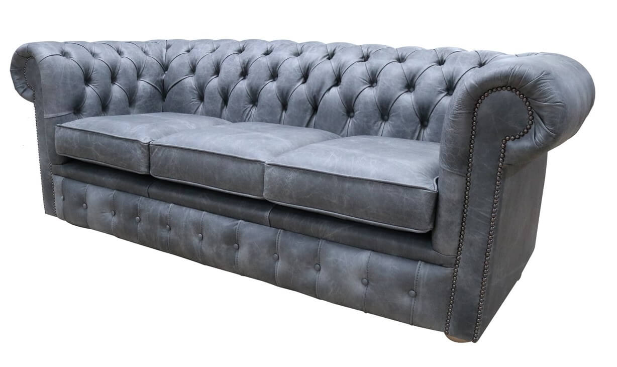 Product photograph of Chesterfield Original 3 Seater Settee Cracked Wax Ash Grey Real Leather Sofa from Chesterfield Sofas.