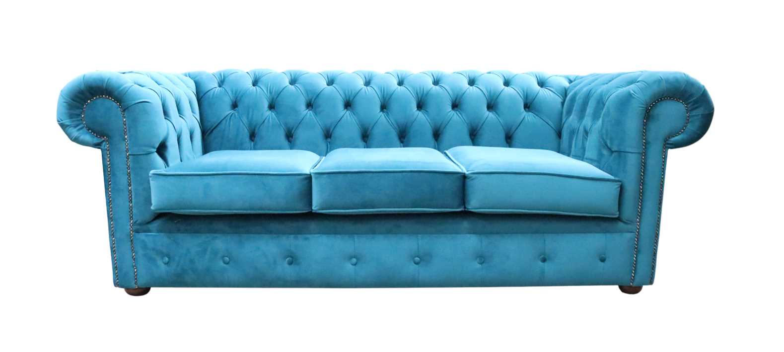 Product photograph of Chesterfield Original 3 Seater Sofa Amalfi Peacock Blue Velvet Fabric In Classic Style from Chesterfield Sofas