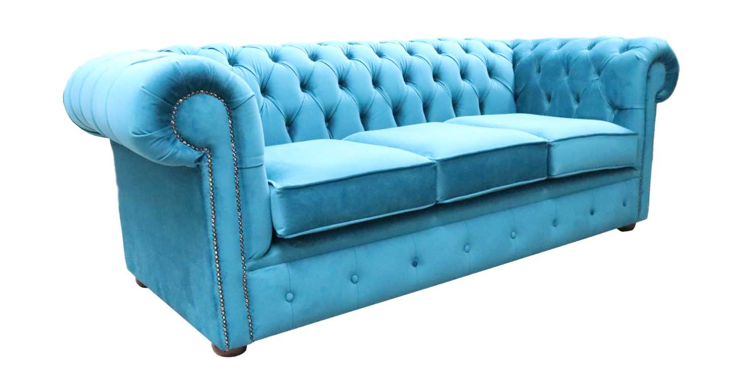 Product photograph of Chesterfield Original 3 Seater Sofa Amalfi Peacock Blue Velvet Fabric In Classic Style from Chesterfield Sofas.