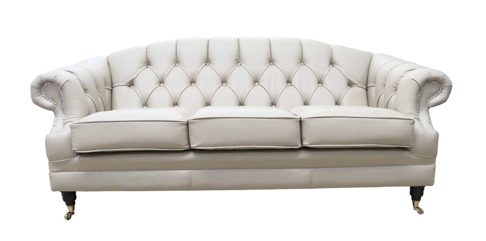 Product photograph of Chesterfield Original 3 Seater Sofa Settee Shelly Pebble Real Leather In Victoria Style from Chesterfield Sofas