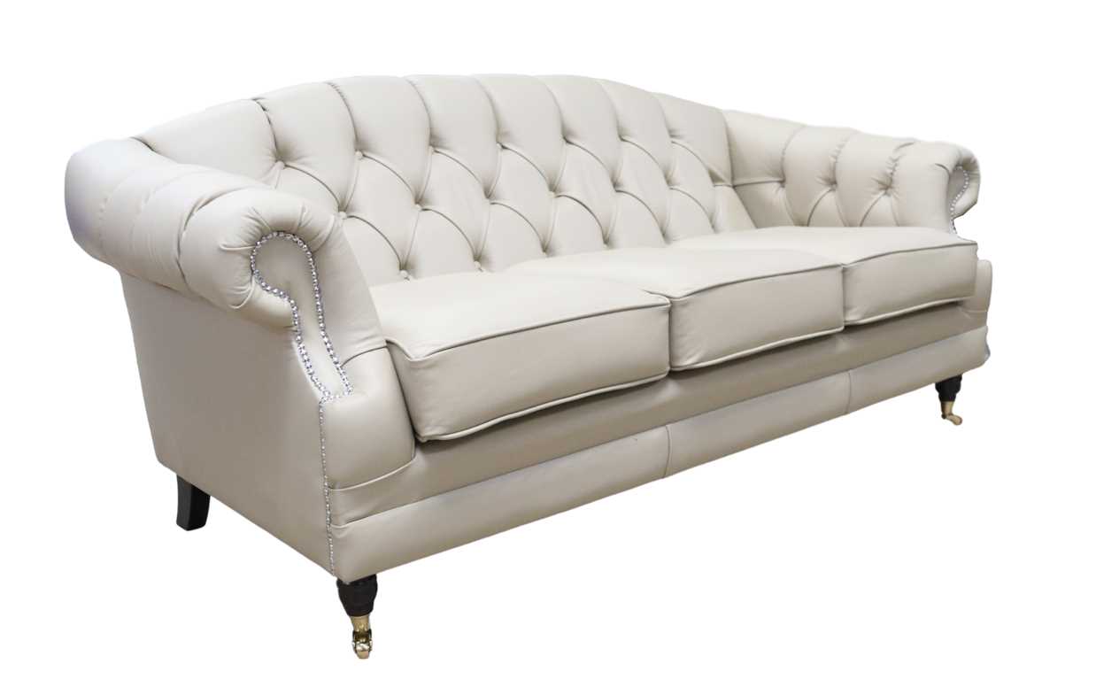 Product photograph of Chesterfield Original 3 Seater Sofa Settee Shelly Pebble Real Leather In Victoria Style from Chesterfield Sofas.