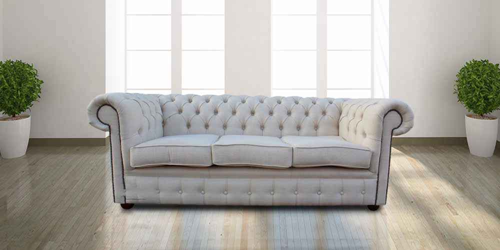 Product photograph of Chesterfield Original 3 Seater Sofa Settee Zoe Plain Parchment Cream Fabric In Classic Style from Chesterfield Sofas
