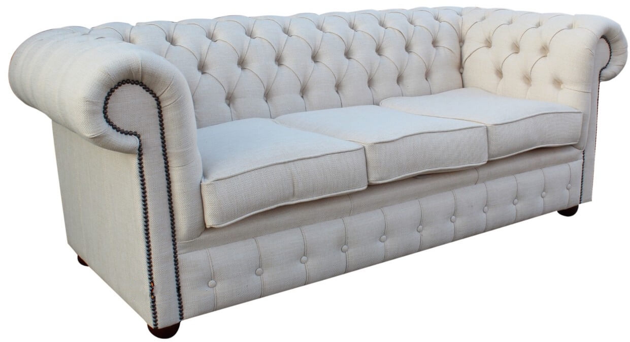 Product photograph of Chesterfield Original 3 Seater Sofa Settee Zoe Plain Parchment Cream Fabric In Classic Style from Chesterfield Sofas.
