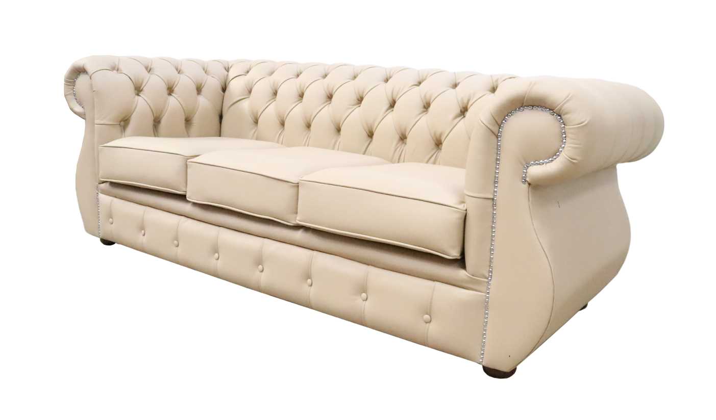 Product photograph of Chesterfield Original 3 Seater Sofa Shelly Stone Leather In Kimberley Style from Chesterfield Sofas.