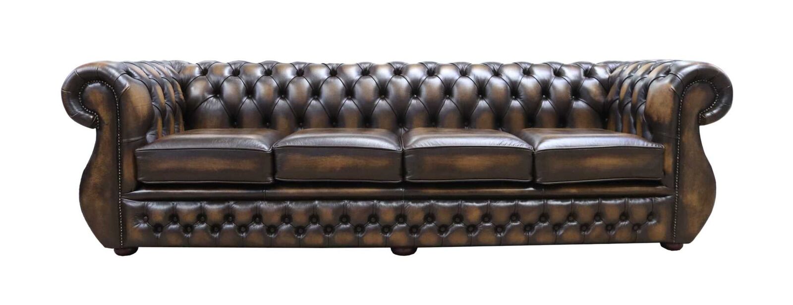 Product photograph of Chesterfield Original 4 Seater Sofa Antique Gold Real Leather In Kimberley Style from Chesterfield Sofas