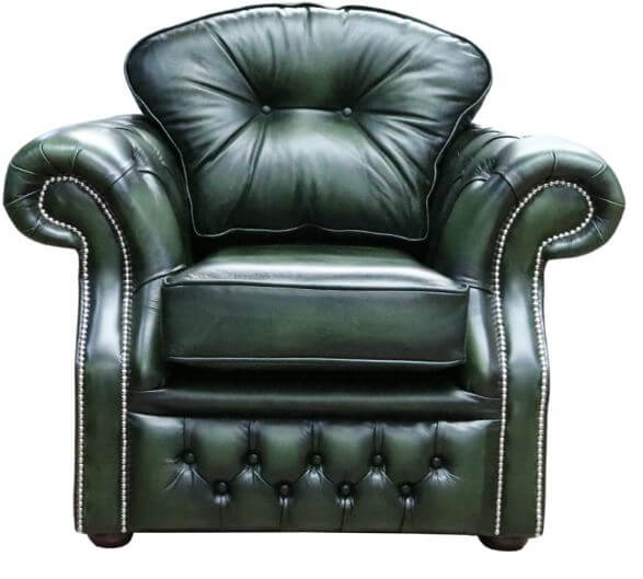 Product photograph of Chesterfield Original High Back Armchair Antique Green Leather In Era Style from Chesterfield Sofas