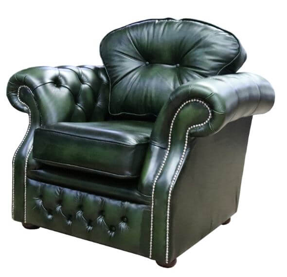 Product photograph of Chesterfield Original High Back Armchair Antique Green Leather In Era Style from Chesterfield Sofas.