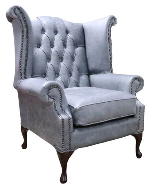 Product photograph of Chesterfield Original Queen Anne High Back Wing Chair Cracked Wax Ash Grey Real Leather from Chesterfield Sofas
