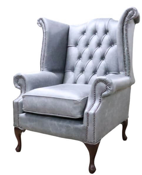 Product photograph of Chesterfield Original Queen Anne High Back Wing Chair Cracked Wax Ash Grey Real Leather from Chesterfield Sofas.