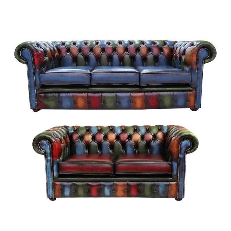 Product photograph of Chesterfield Patchwork 3 Seater 2 Seater Sofa Suite Antique Real Leather In Classic Style from Chesterfield Sofas