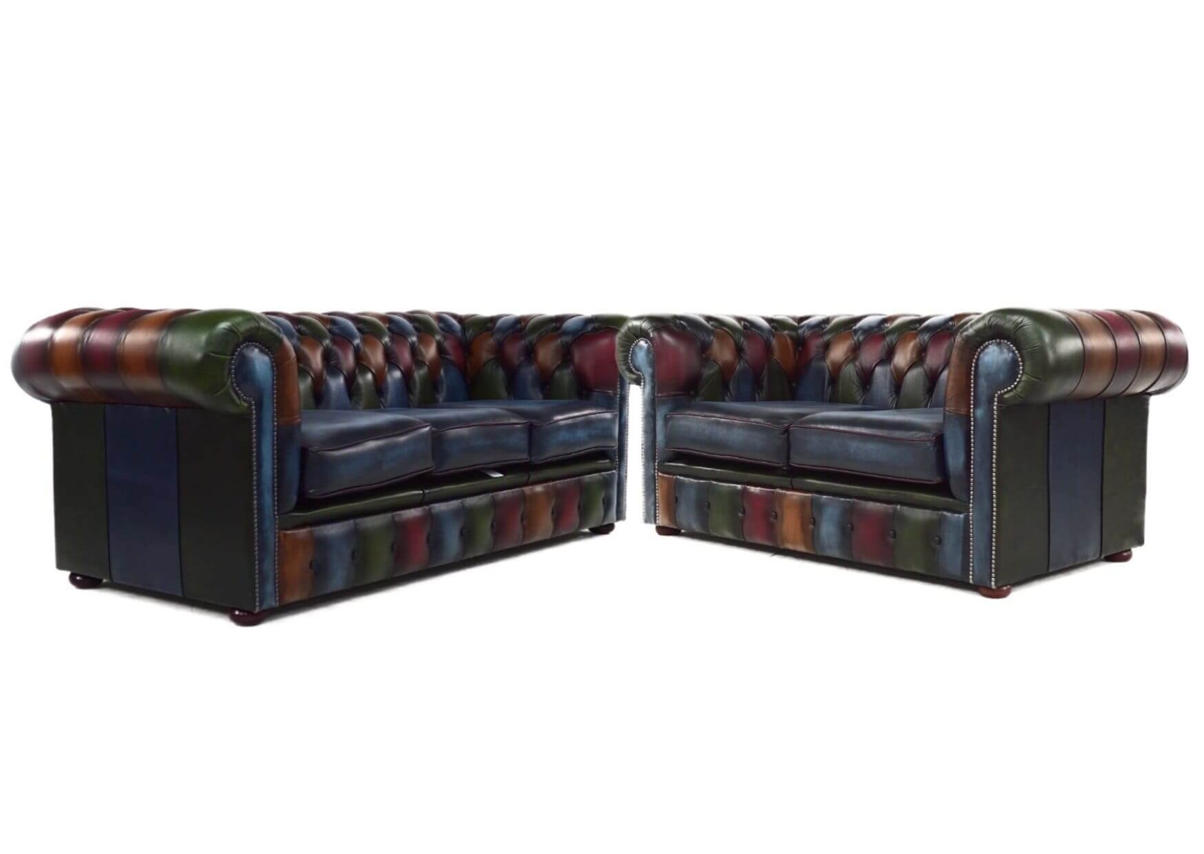 Product photograph of Chesterfield Patchwork 3 Seater 2 Seater Sofa Suite Antique Real Leather In Classic Style from Chesterfield Sofas.