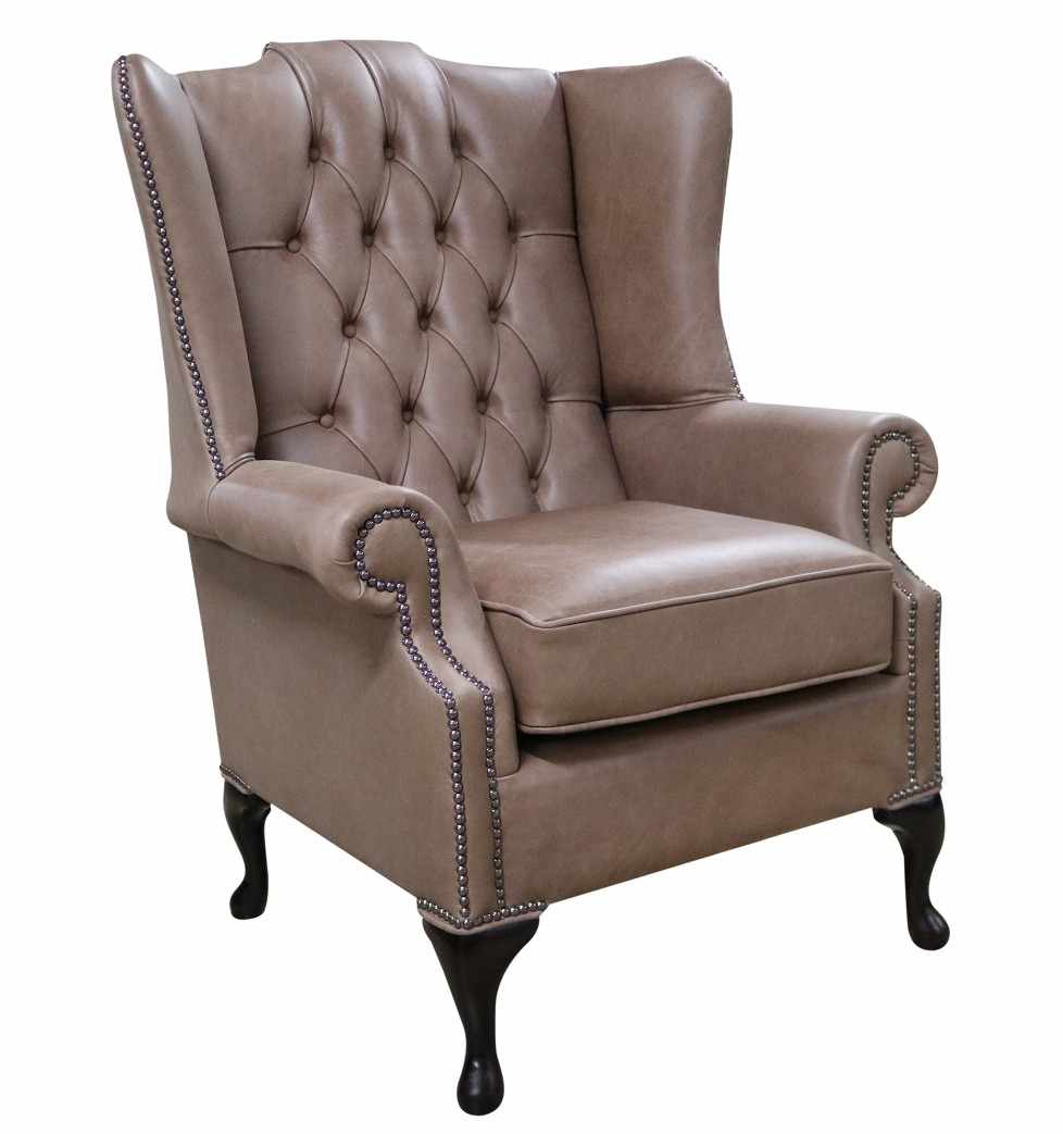 Product photograph of Chesterfield Prince 039 S Flat High Back Wing Chair Selvaggio Beaver Brown Leather In Mallory Style from Chesterfield Sofas