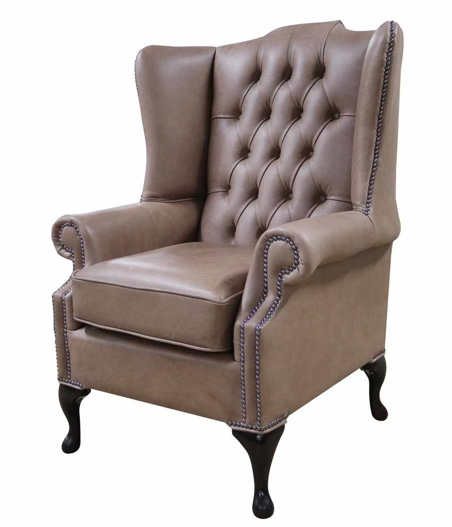 Product photograph of Chesterfield Prince 039 S Flat High Back Wing Chair Selvaggio Beaver Brown Leather In Mallory Style from Chesterfield Sofas.