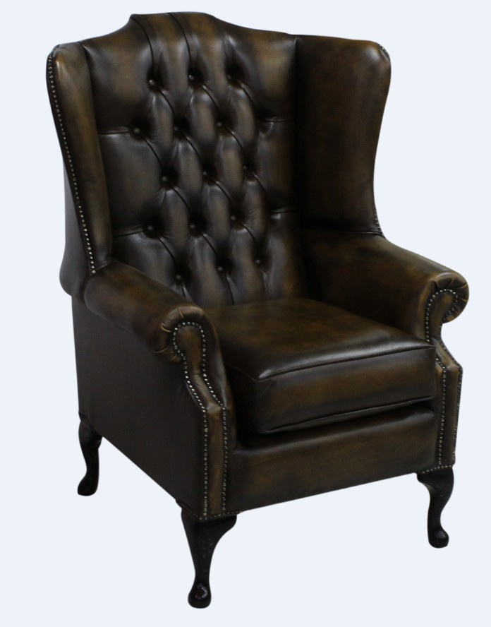 Product photograph of Chesterfield Prince 039 S High Back Wing Chair Antique Gold Leather In Mallory Style from Chesterfield Sofas.