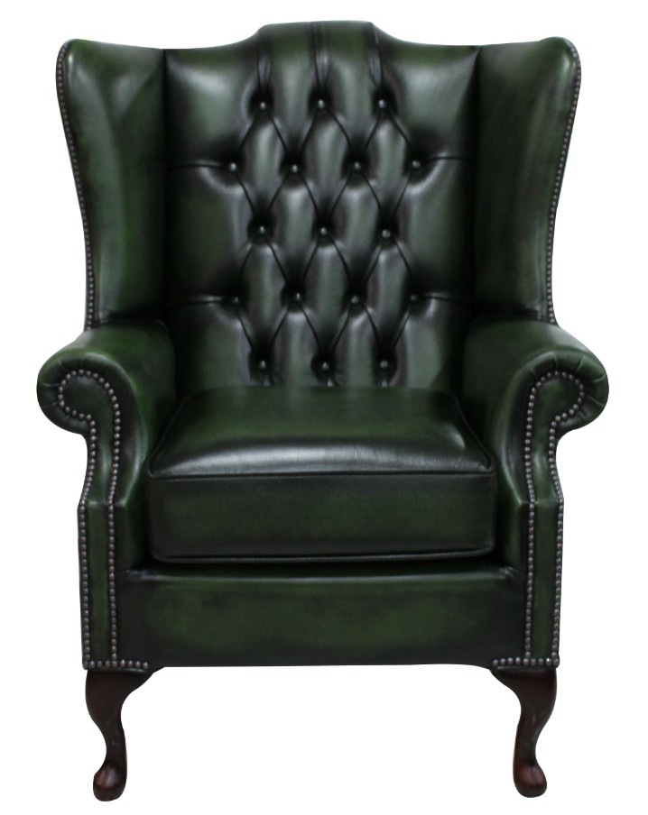 Product photograph of Chesterfield Prince 039 S High Back Wing Chair Antique Green Leather In Mallory Style from Chesterfield Sofas