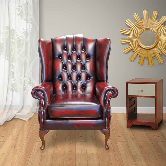 Product photograph of Chesterfield Prince 039 S High Back Wing Chair Antique Oxblood Leather In Mallory Style from Chesterfield Sofas
