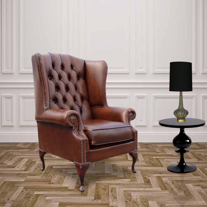 Product photograph of Chesterfield Prince 039 S High Back Wing Chair Antique Tan Leather In Mallory Style from Chesterfield Sofas