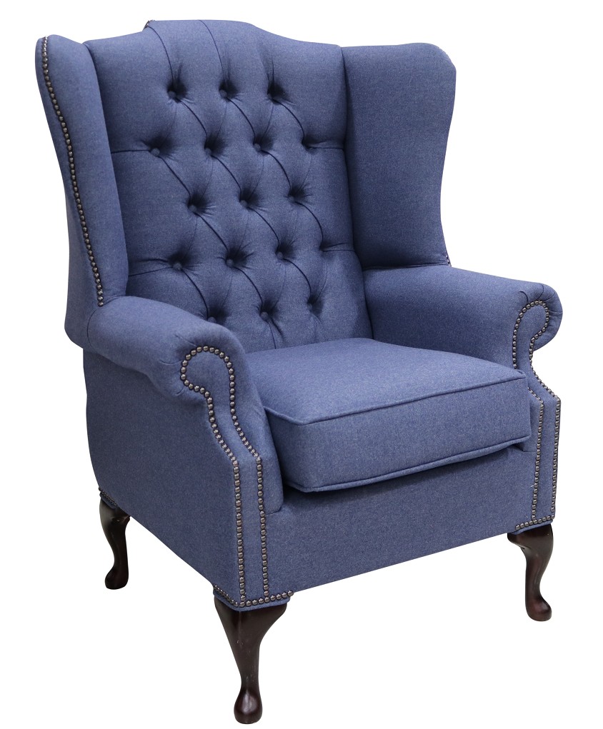 Product photograph of Chesterfield Prince 039 S High Back Wing Chair Calabria Navy Real Fabric In Queen Anne Style from Chesterfield Sofas